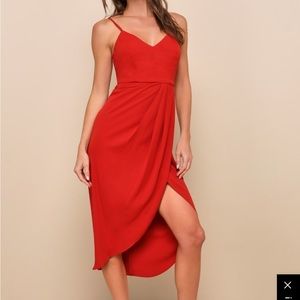 Lulu’s Reinette Rust Red MIDI Dress. Size Medium